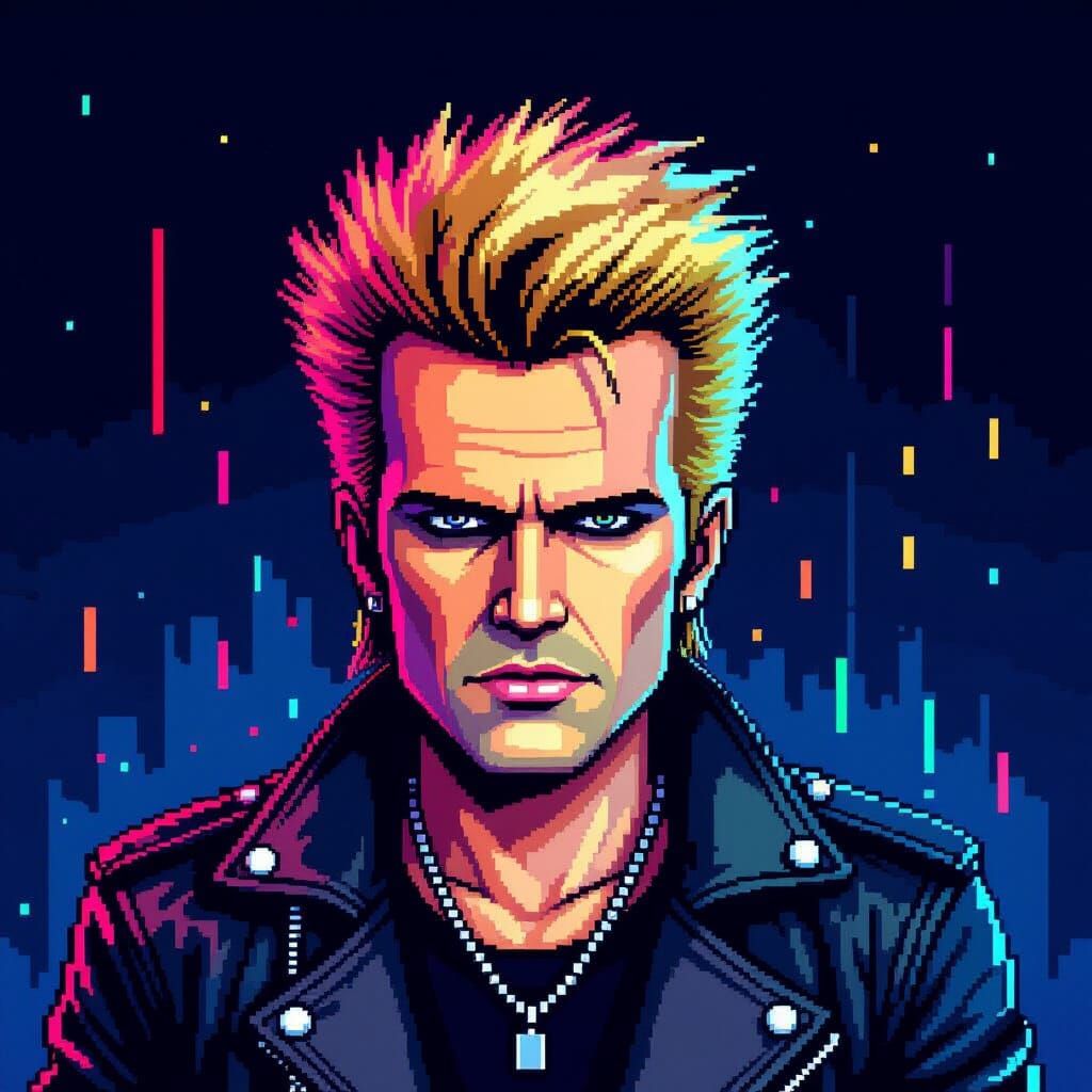 Pixel Art Portrait of Billy Idol in 8-Bit Style