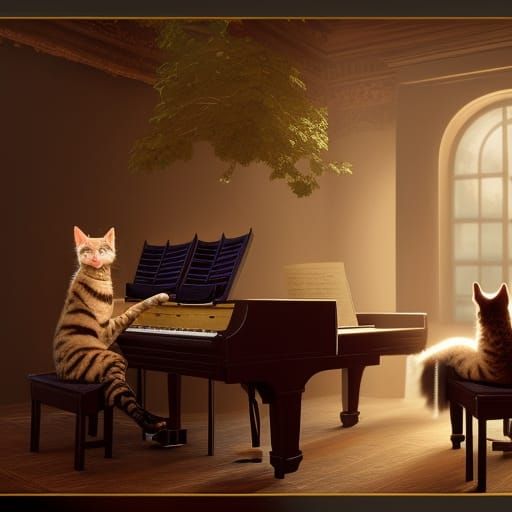 Cat Genius Plays Piano: Fantasy Concept Art