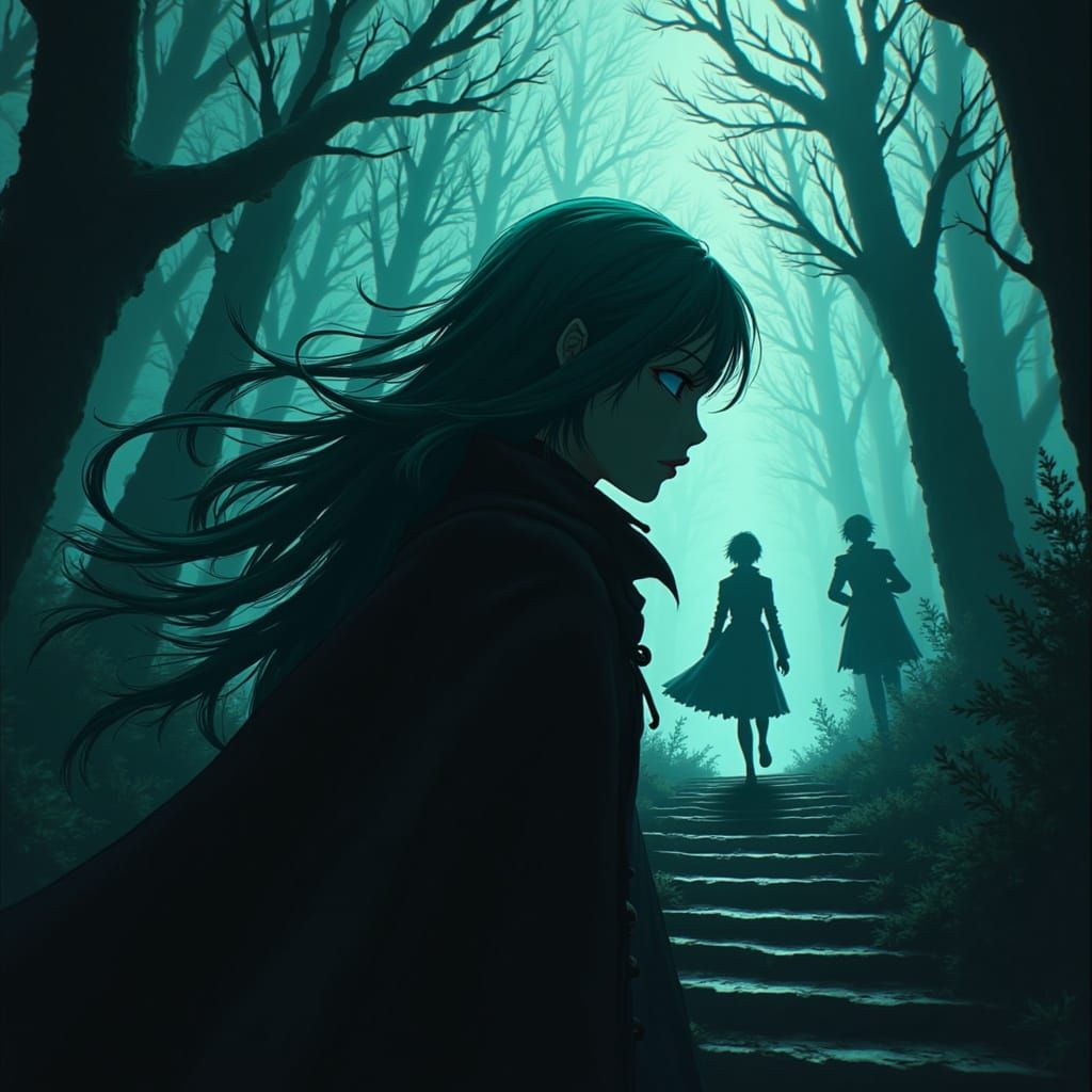 Milady Pursued by Musketeers in Eerie Park