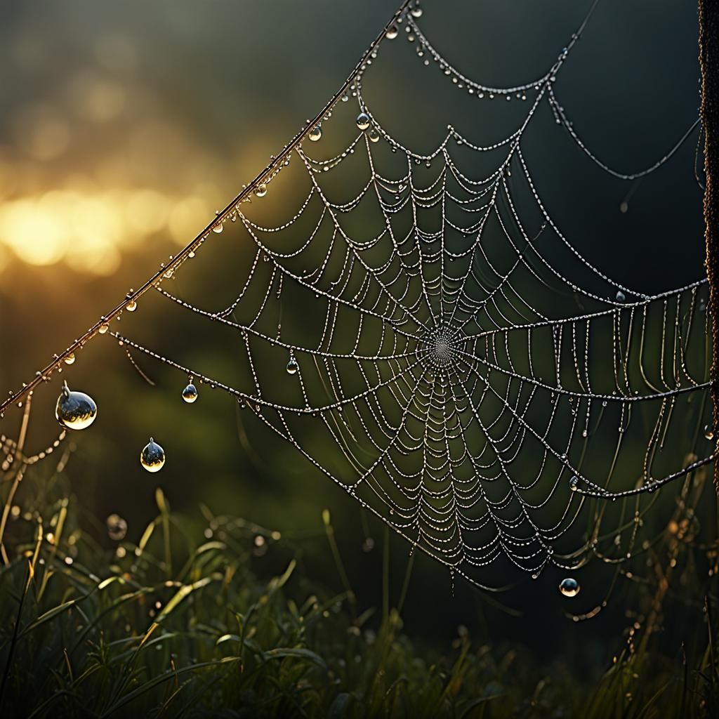 Dew Drops on Spiderweb: Cinematic Digital Painting