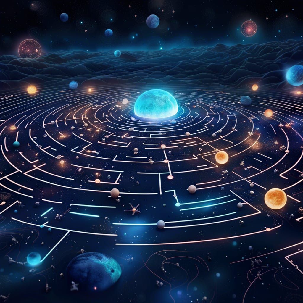Celestial Constellation Maze in Surreal Digital Art