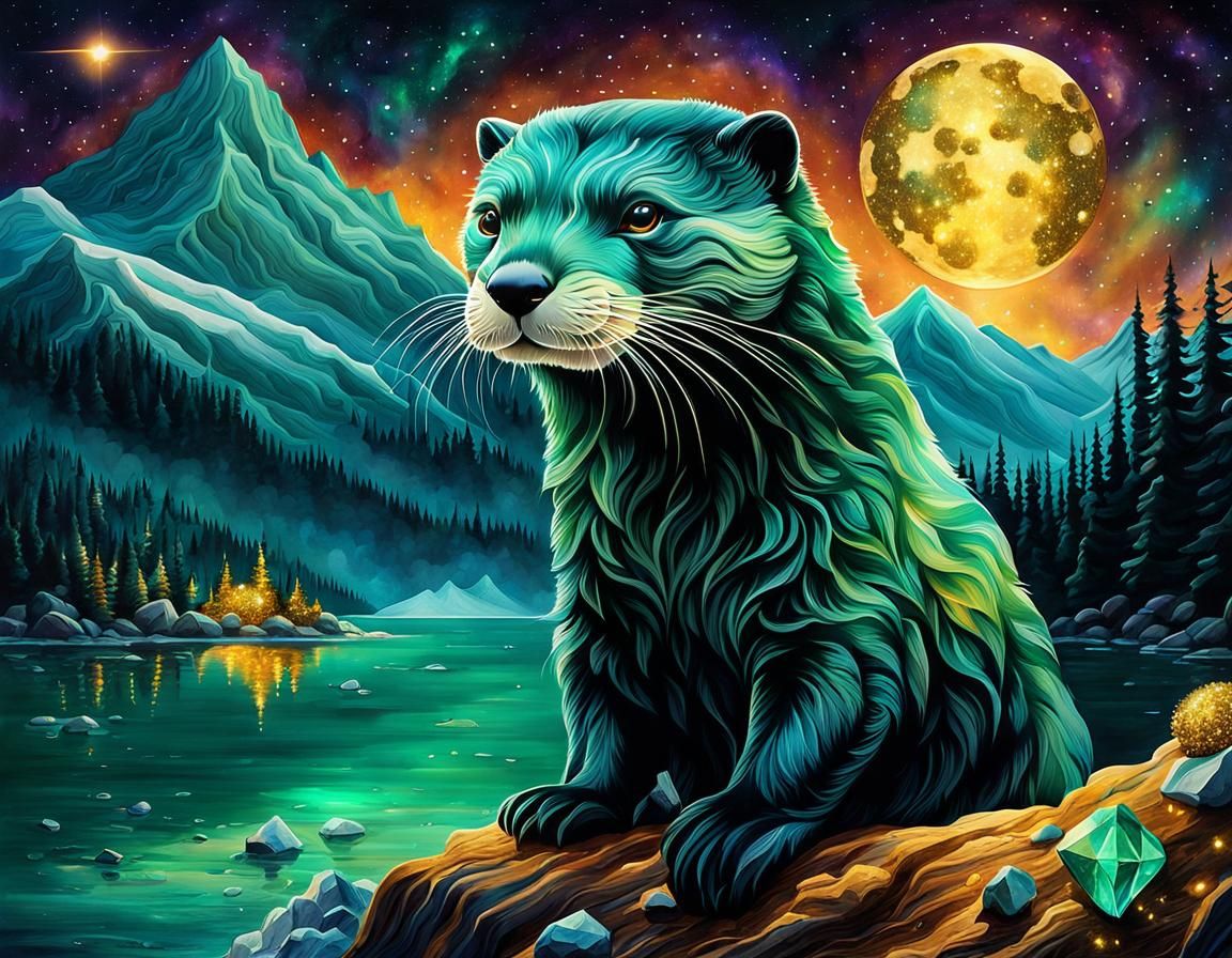Cosmic Otter's Dreamscape Odyssey in Watercolor Style