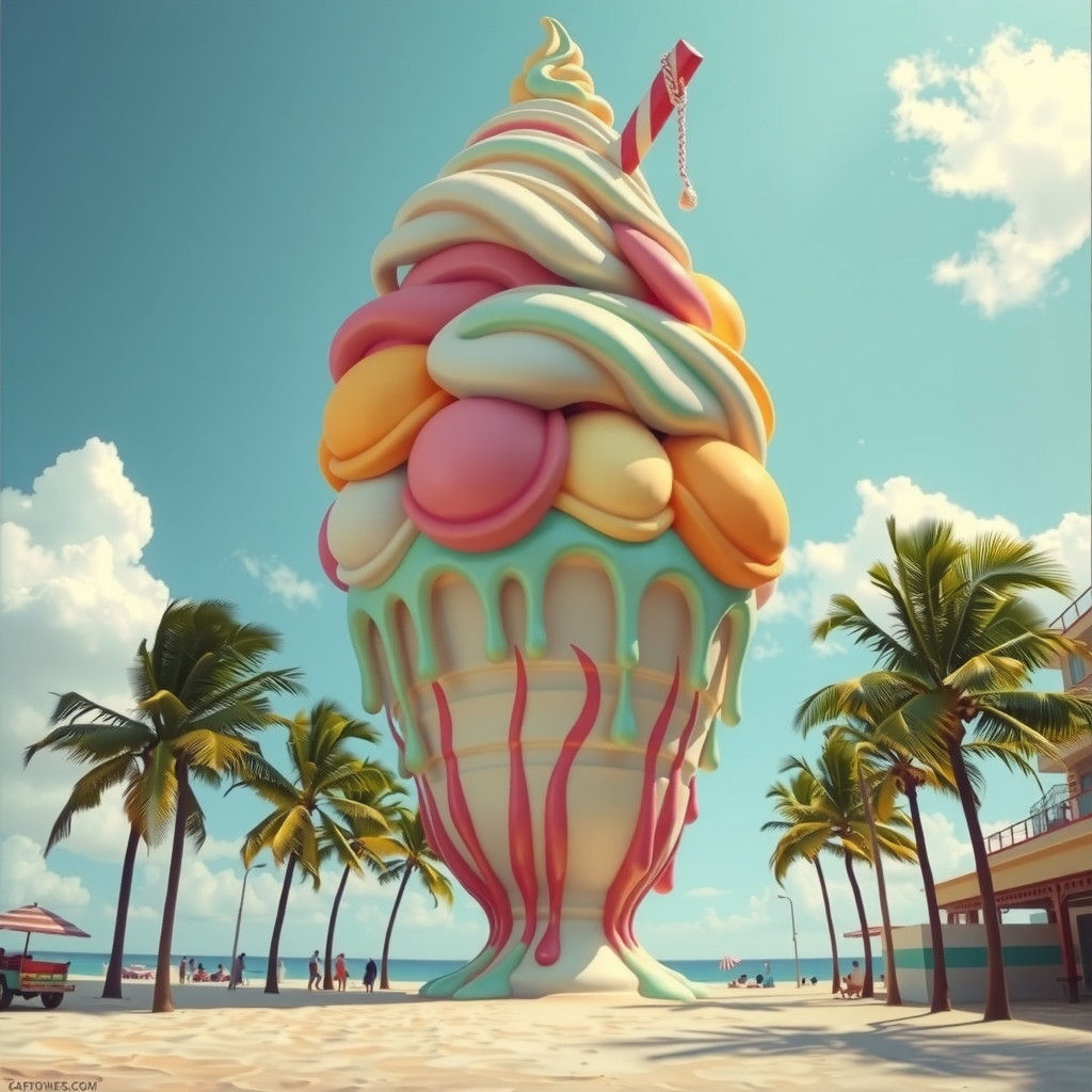 Gigantic Ice Cream Sundae Melts on Beach