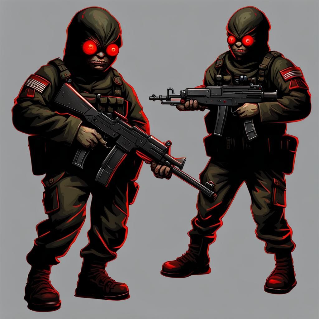 Evil Midget Soldier with Glowing Red Eyes