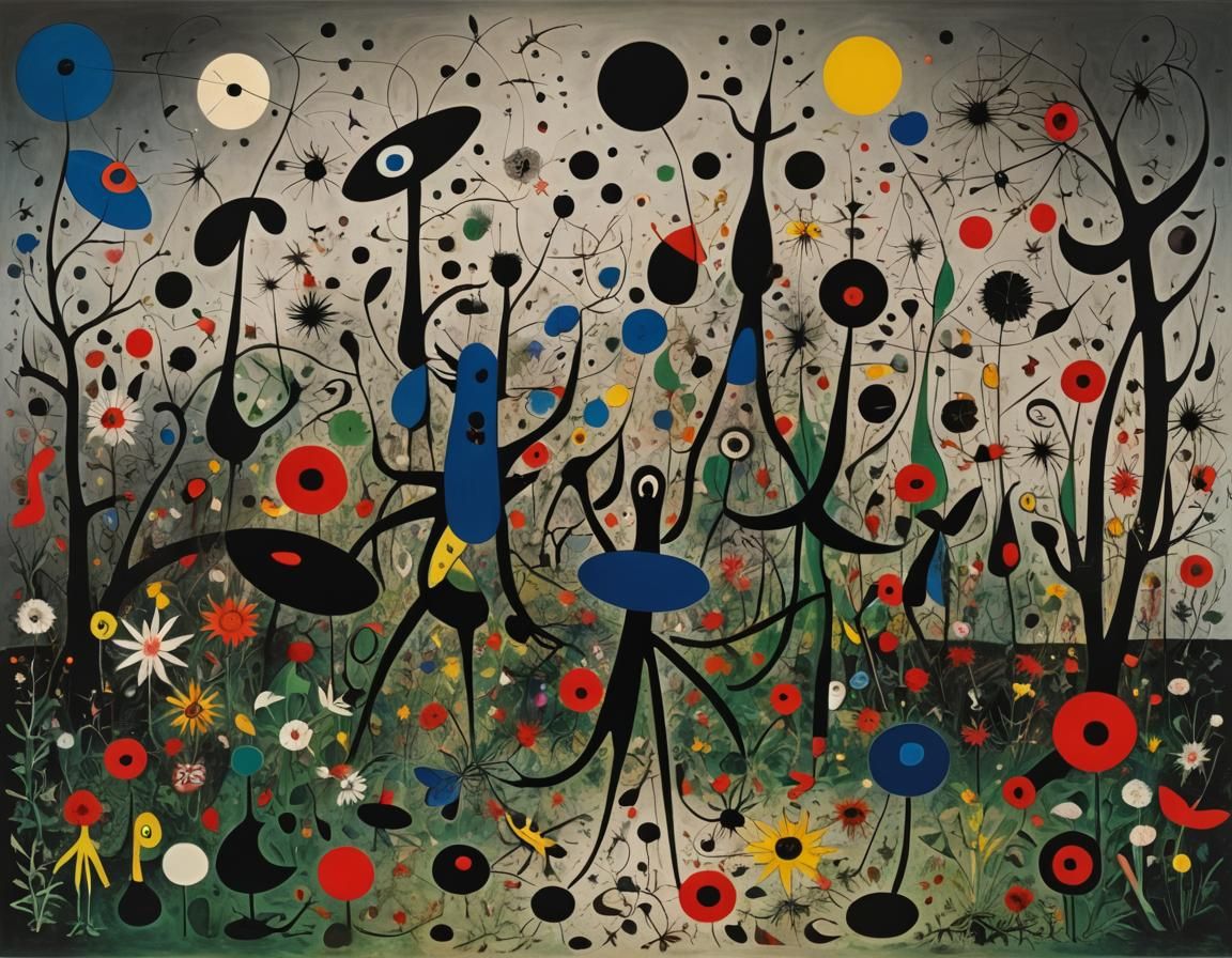 Surreal Mantis Dreamscape in Miró-Ernst Style