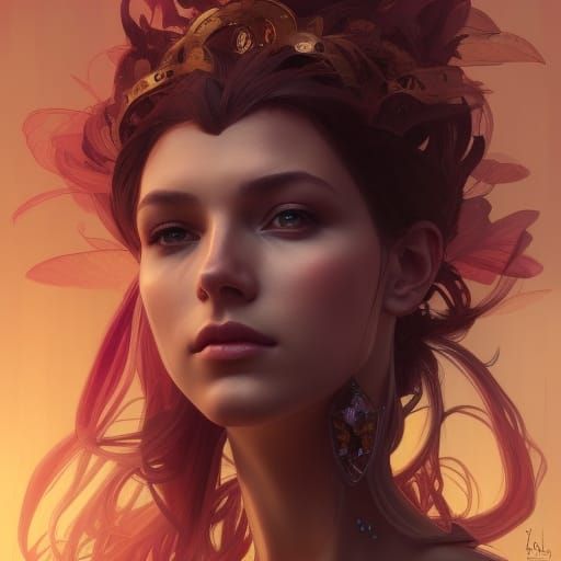 Detailed Portrait of a Queen in Art Nouveau Style