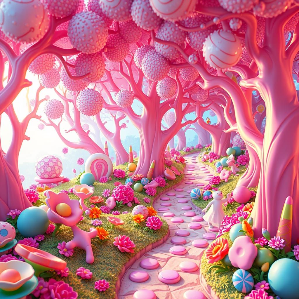 Fantastical Candy Forest in Vibrant Digital Illustration