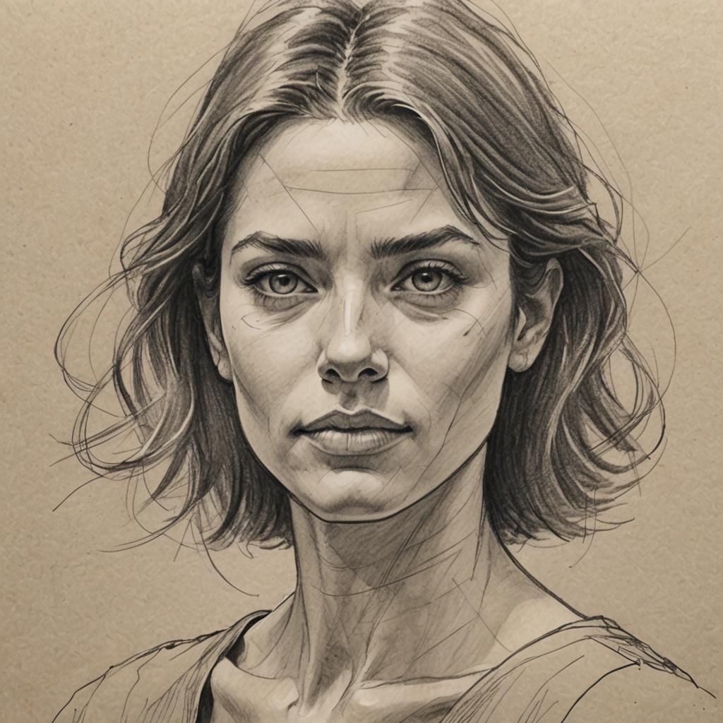 Pencil rough sketch outlines angular line portrait