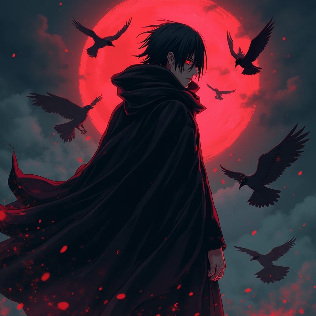 Itachi Uchiha in Stormy Night with Akatsuki Cloak