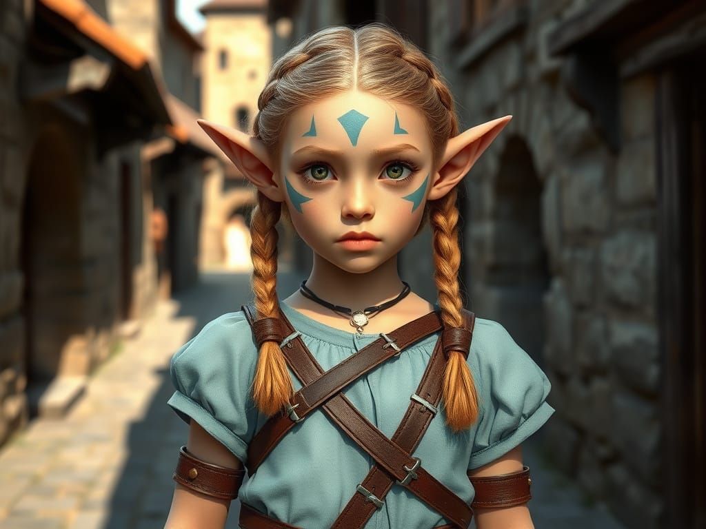 Fantasy Village Girl with Tribal Markings and Medieval Attir...