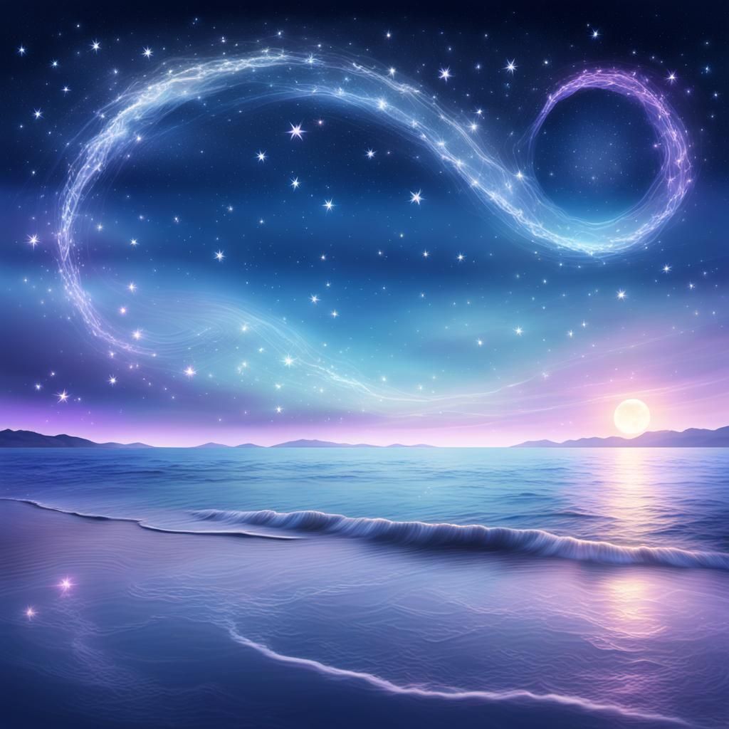 Zodiac Constellations Over the Sea in Digital Art
