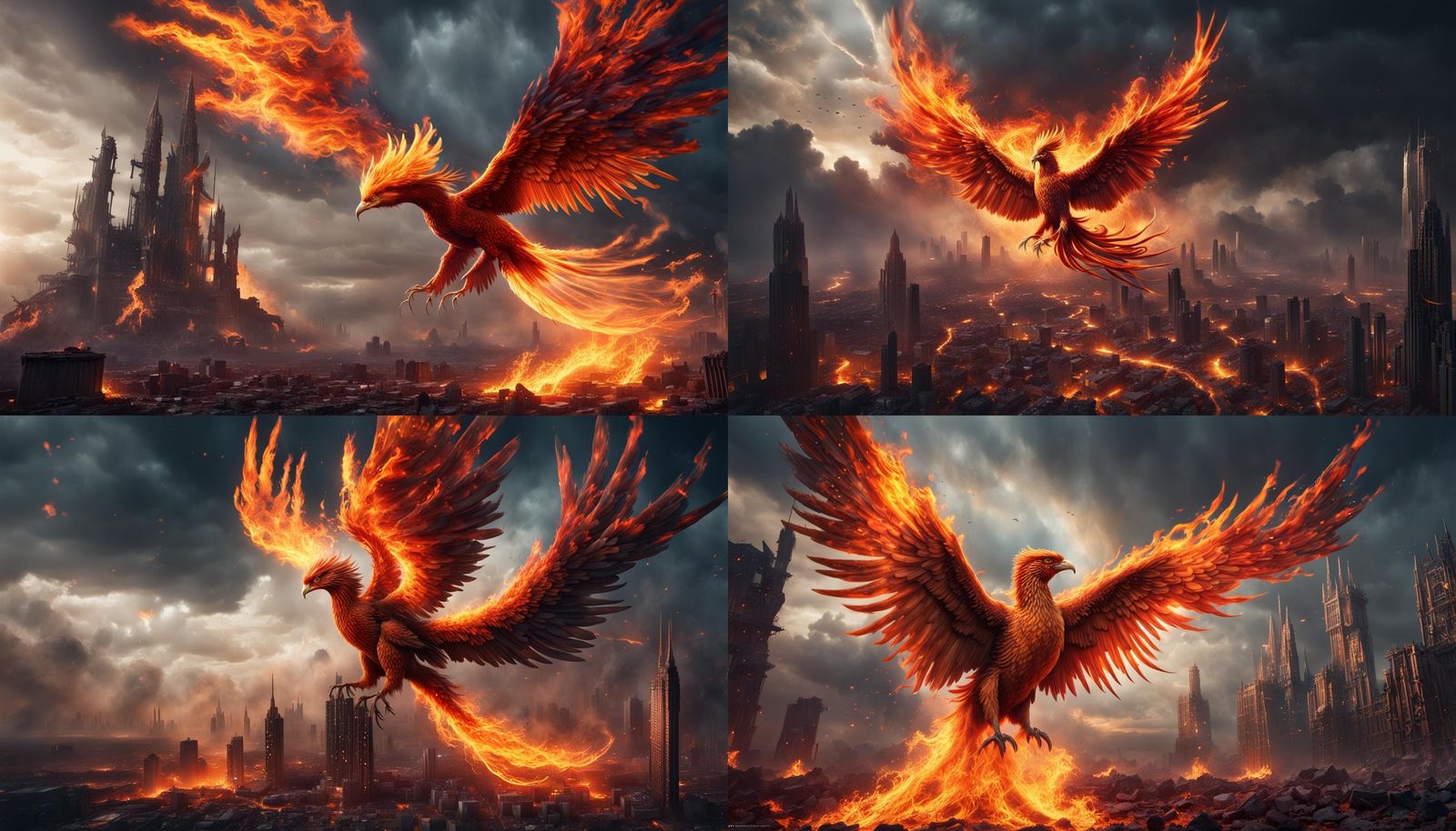 Fiery Phoenix Rises in Dystopian Landscape
