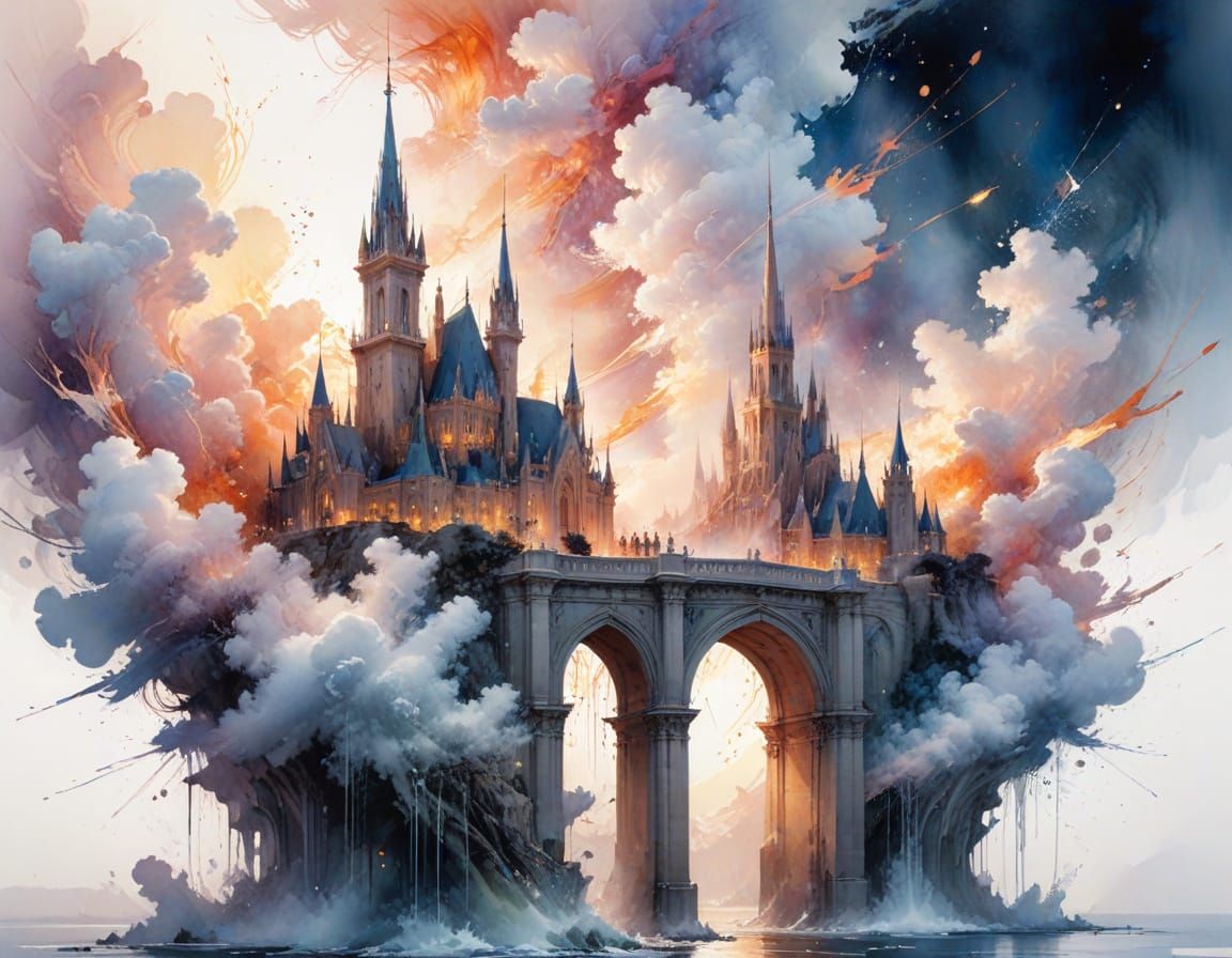 Celestial Cloud Kingdom in Watercolor Style