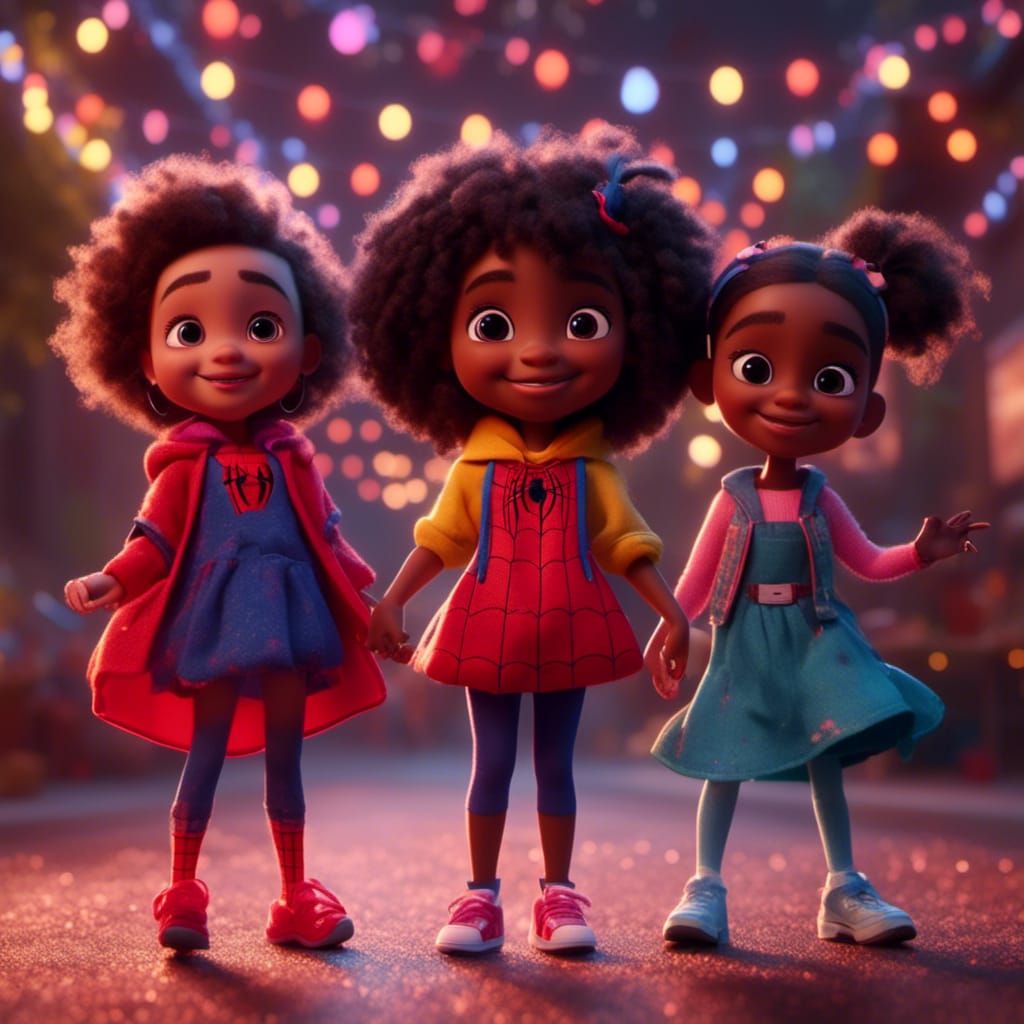 Black Girls Party With Spiderman, Detailed Digital Art