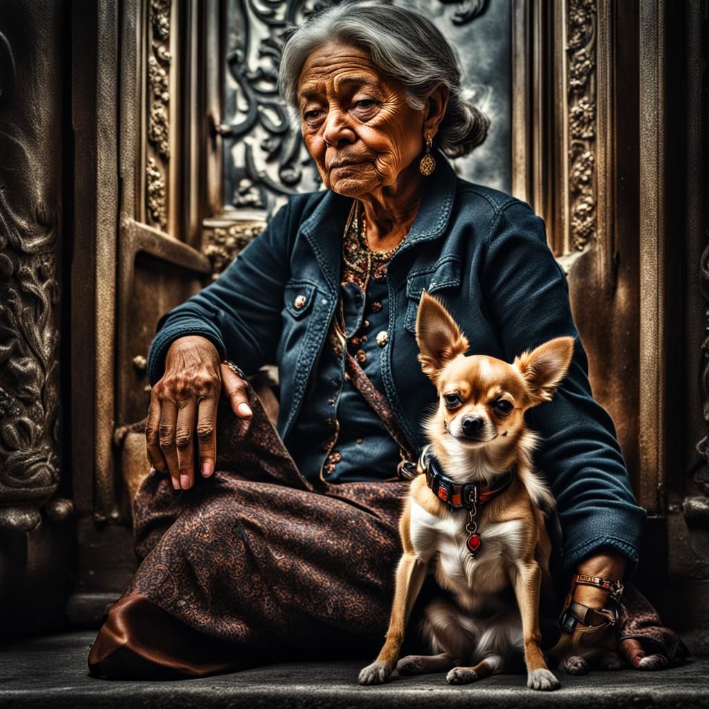 Woman with Chihuahua: Hyperrealistic 64 Megapixel Image
