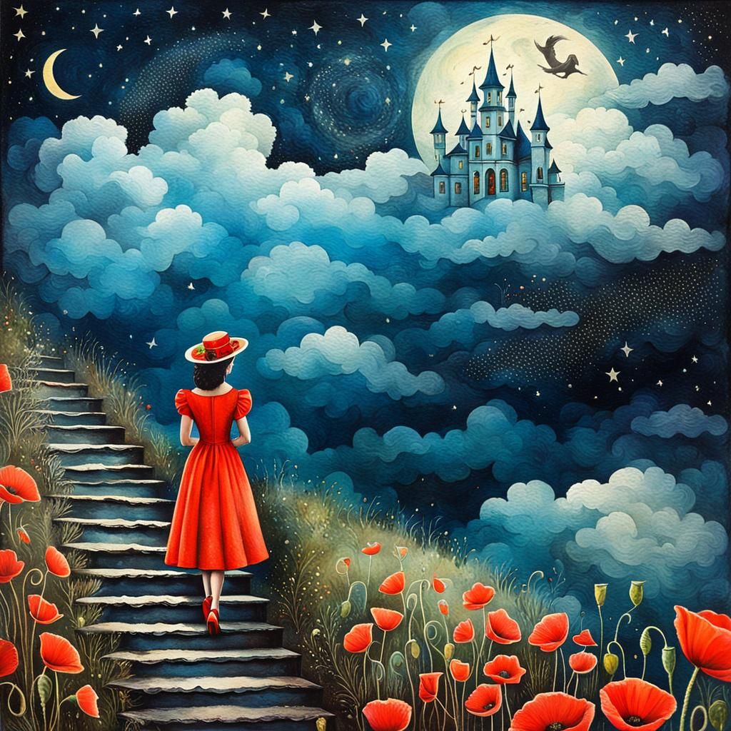 Leonora Carrington Inspired Woman in Poppy Field