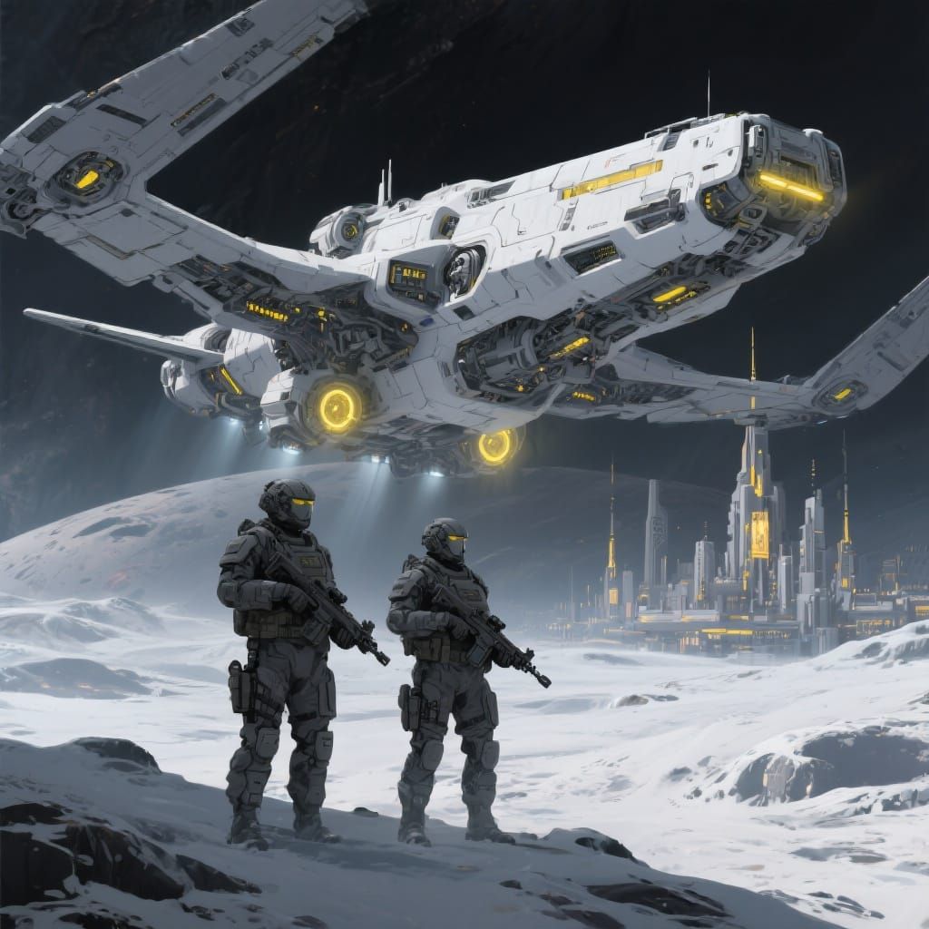 Futuristic Spacecraft Over Alien Planet in Sci-Fi Style