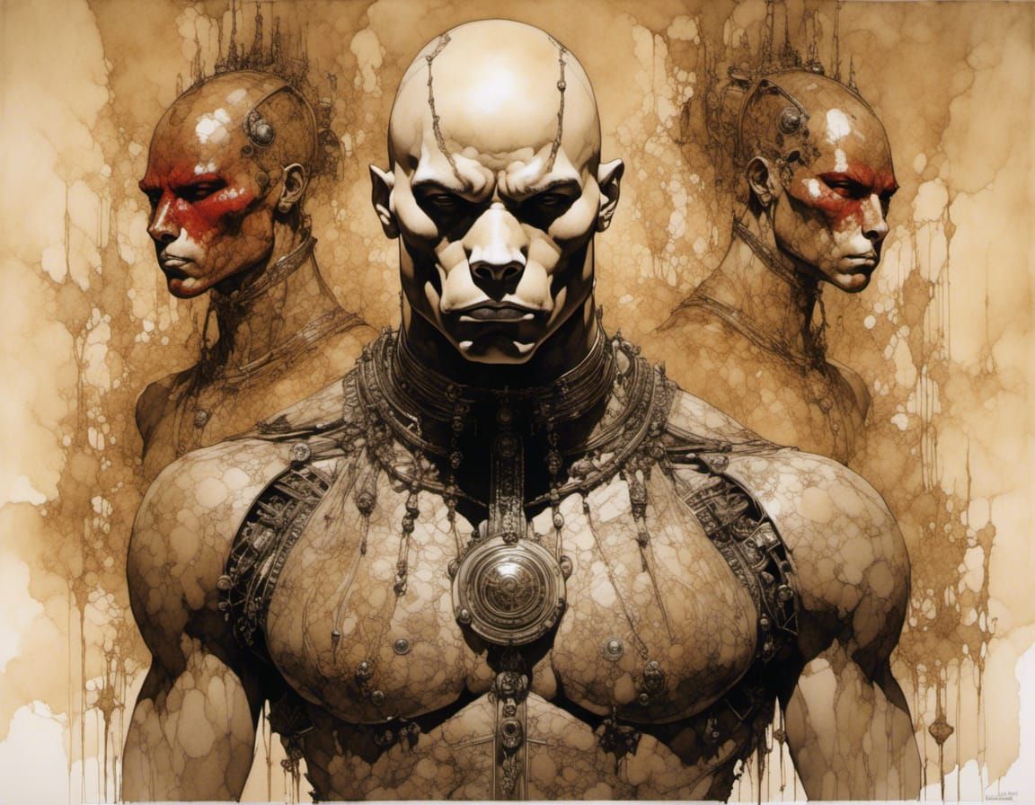 Animatronic Pitbull Anthropomorph in Sepia and Amber