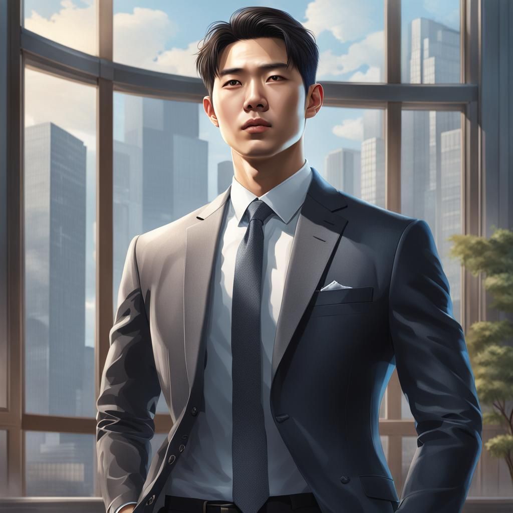 Handsome Korean Businessman Portrait in Photorealistic Style