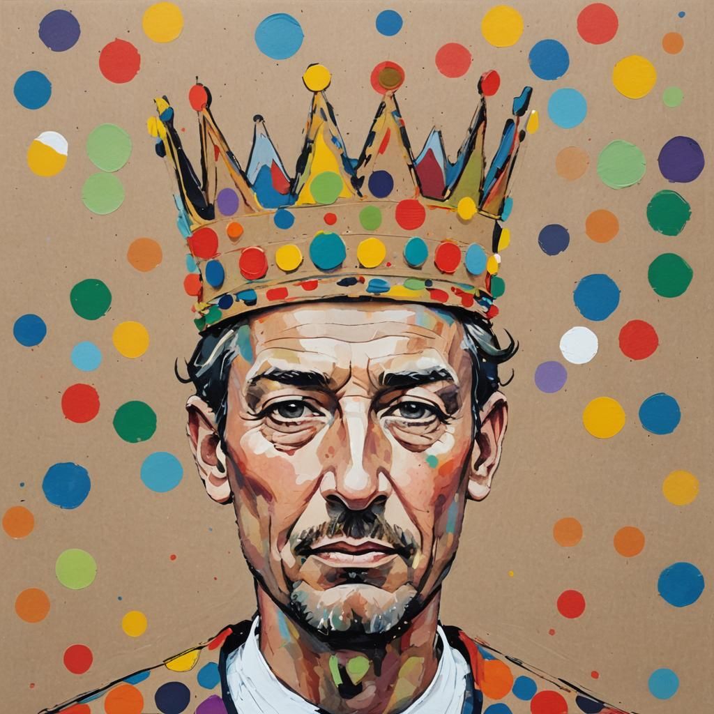 King with Box Crown in Abstract Fauvist Watercolor