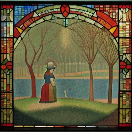 Stained Glass Landscape in Pointillist Style