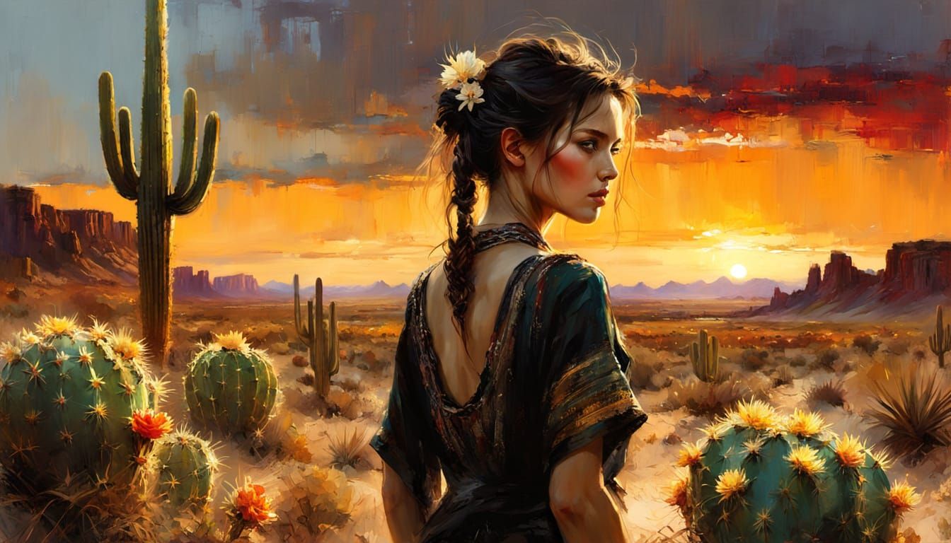 Vibrant Desert Goddess in Sunset Glow