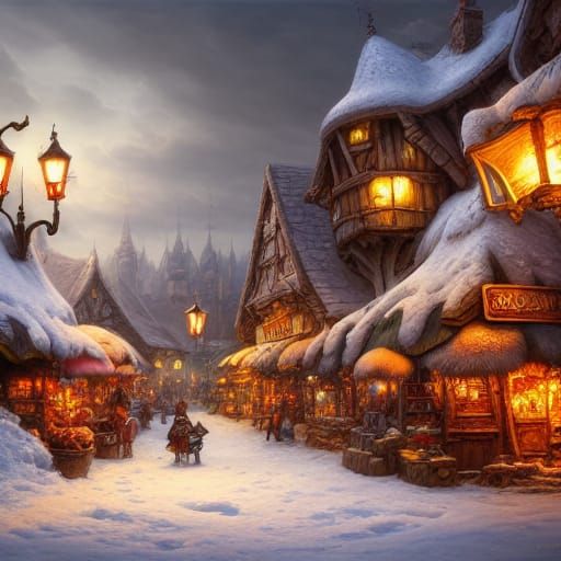 Whimsical Winter Fairy Village in Fantasy Style