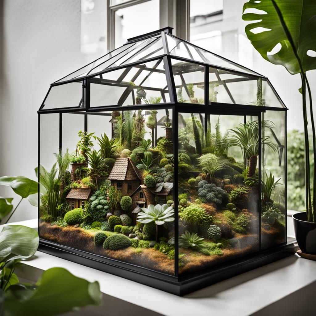 Exotic Plants Form House in Glass Terrarium