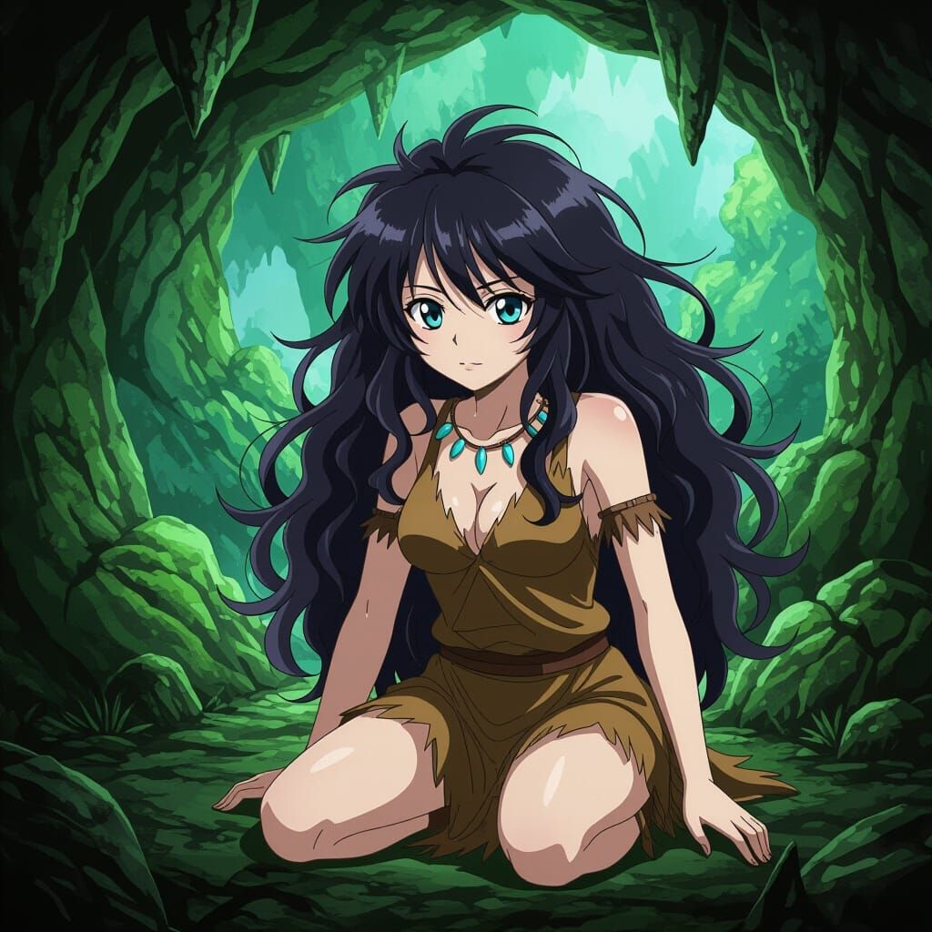 Prehistoric Anime Girl in Cave