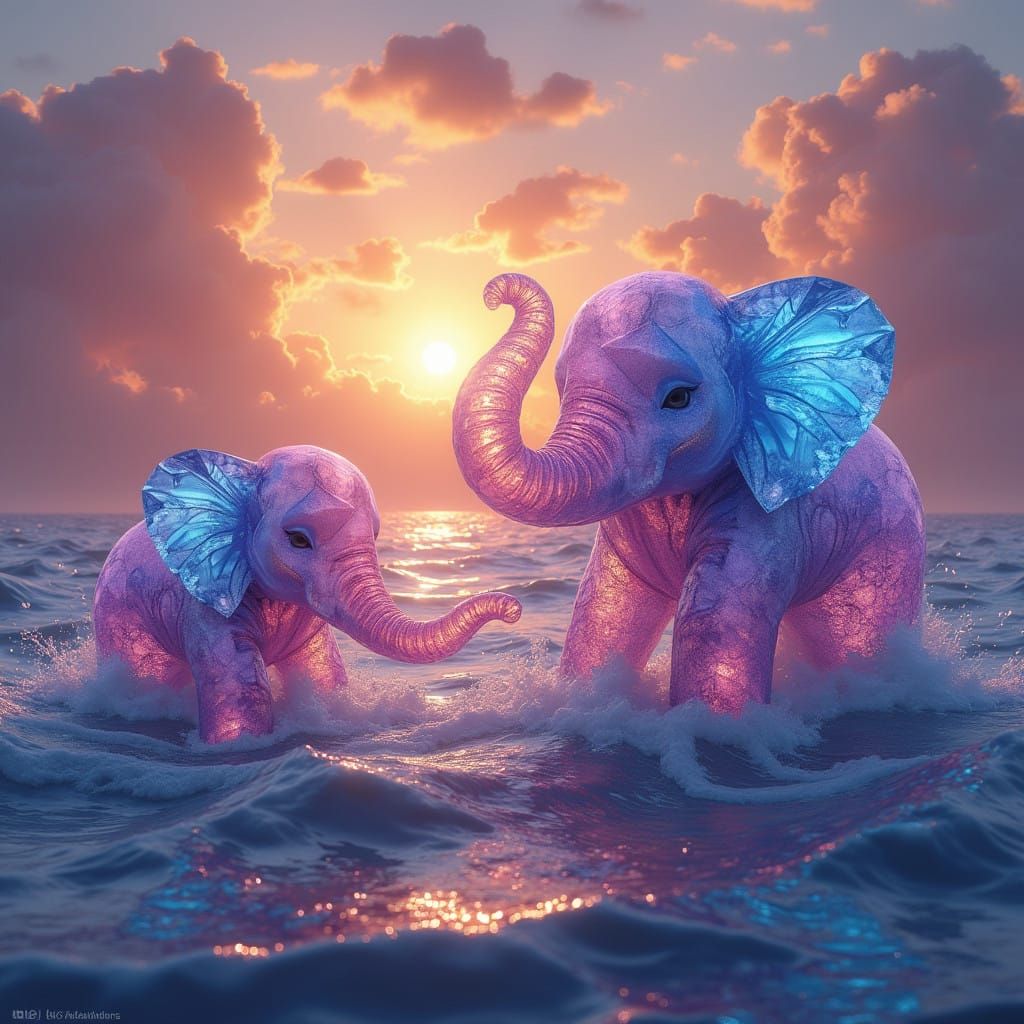 Crystal Star Elephants Majestically Cross the Ocean
