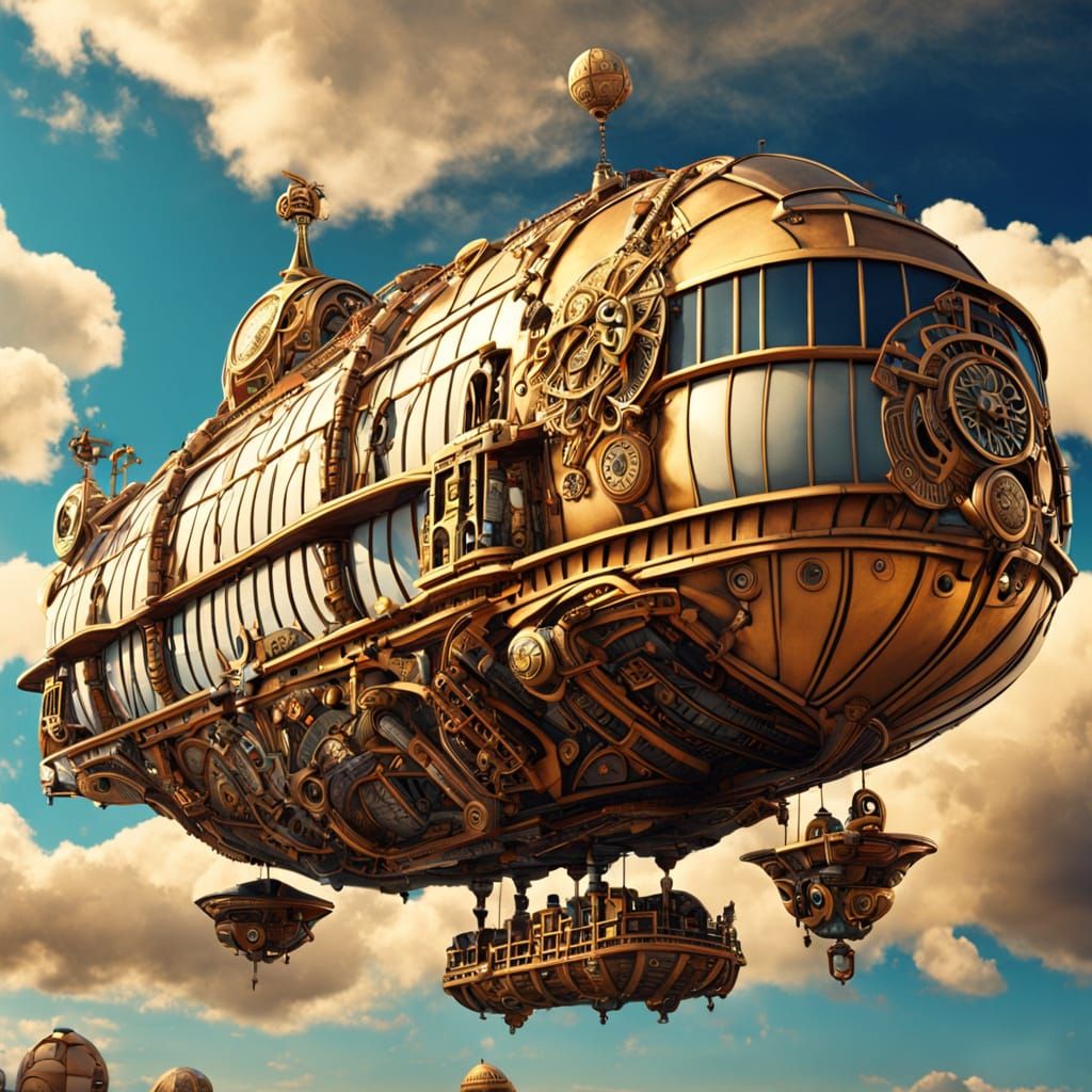 Steampunk Airship with Egyptian Gears in Sci-Fi Style