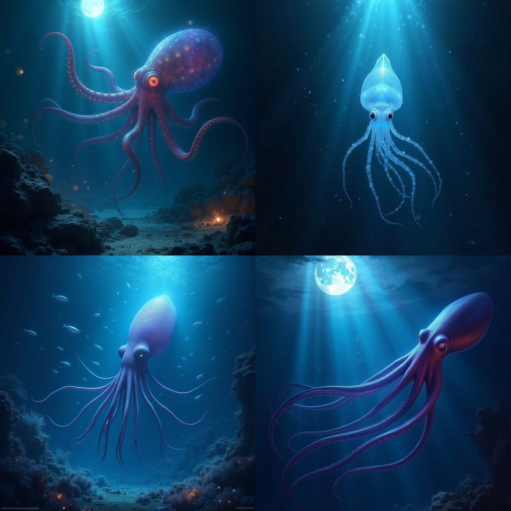 Giant Squid Lurking in Deep Ocean Waters