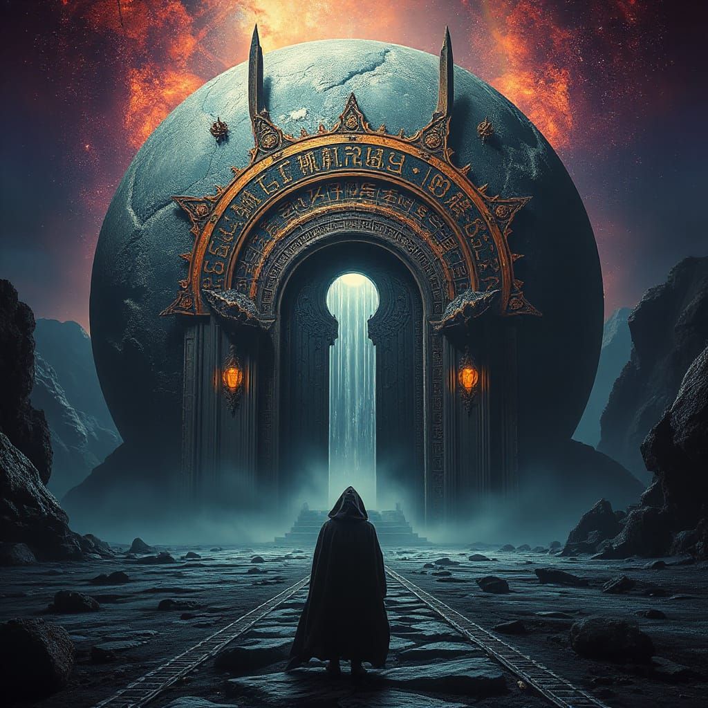 Ethereal Gate on Alien Planet in Biomechanical Style
