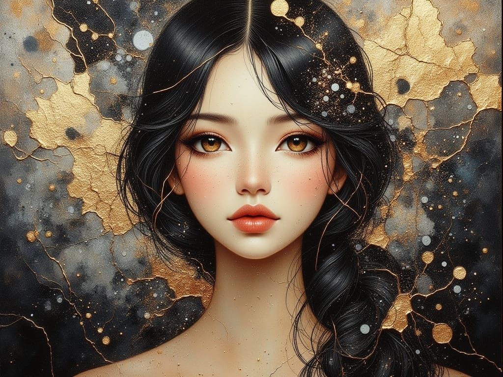 Beautiful Woman Portrait in Cloisonne Diamond Art Style