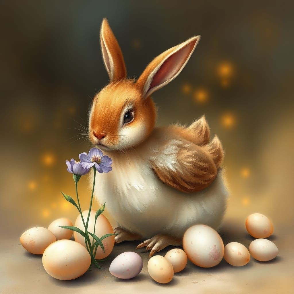 Mystical Rabbit-Chicken Hybrid in Enchanted Garden