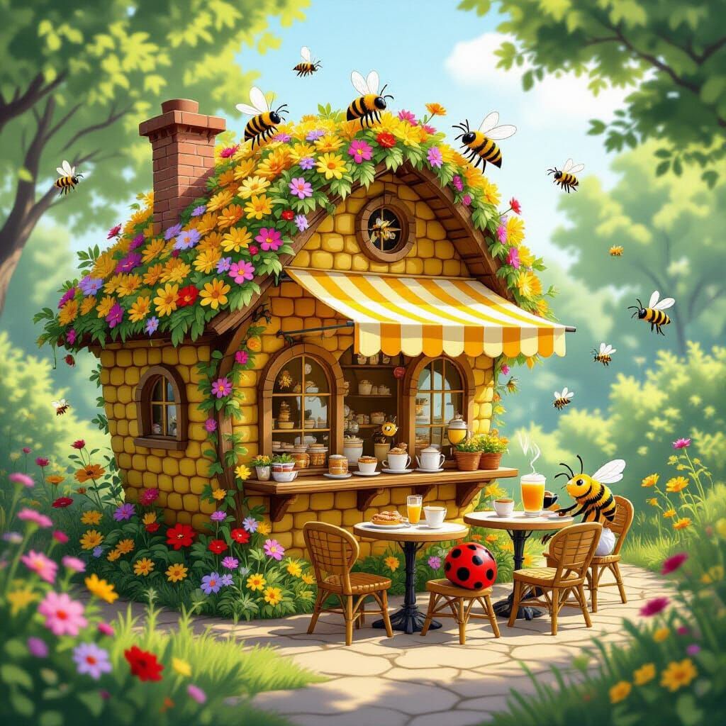 Bees Run Flower Cafe for Ladybugs in Fantasy Style