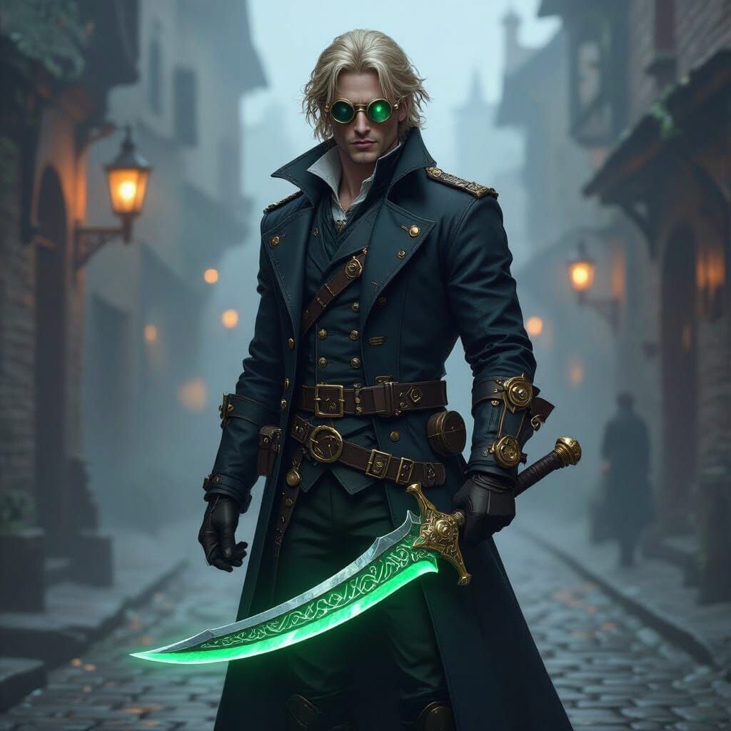 Steampunk Fantasy Warden with Glowing Rune Blade