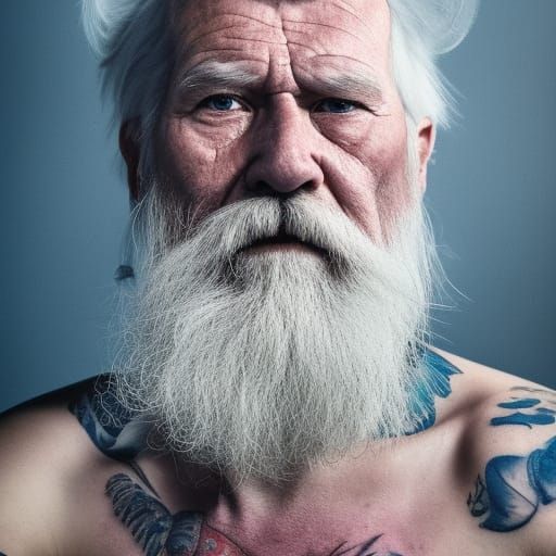 Tattooed Sailor Portrait in Blue Light