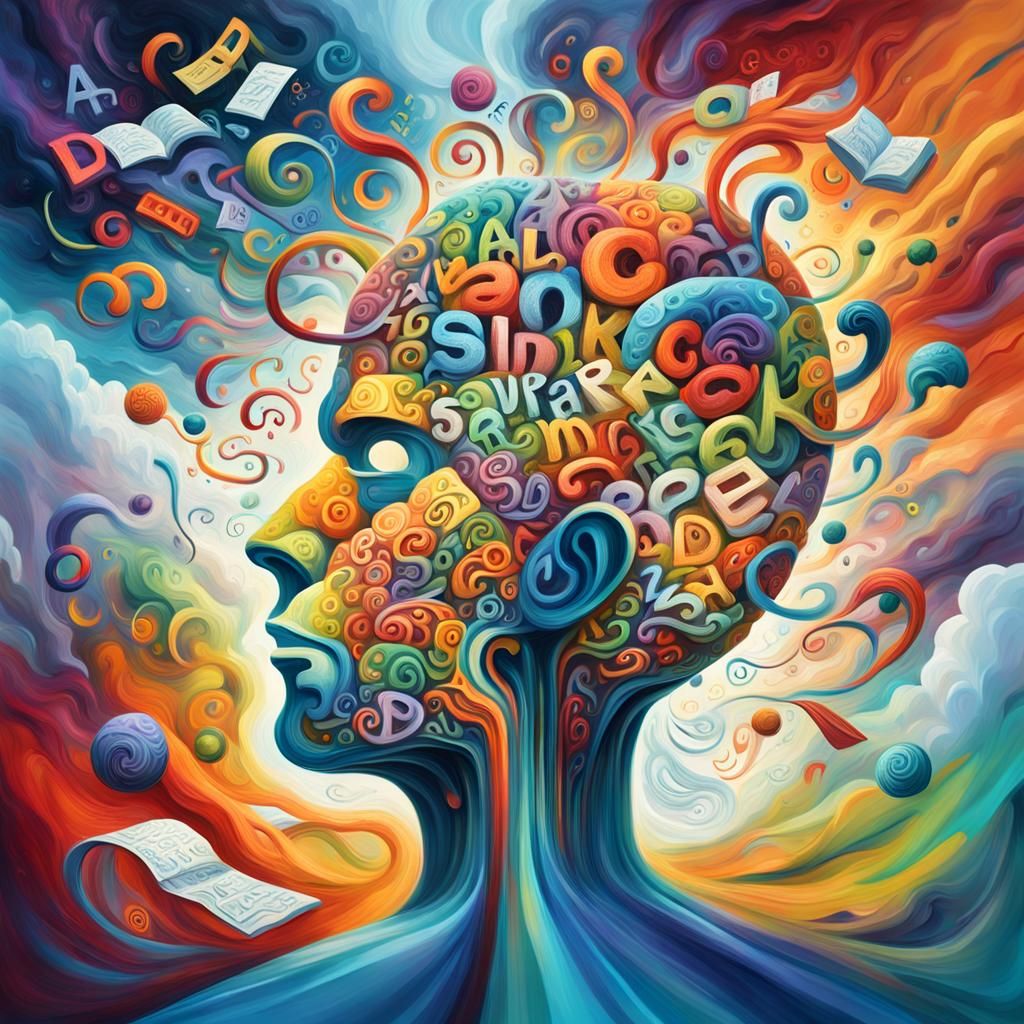 Surreal Brain Filled with Swirling Word Salad