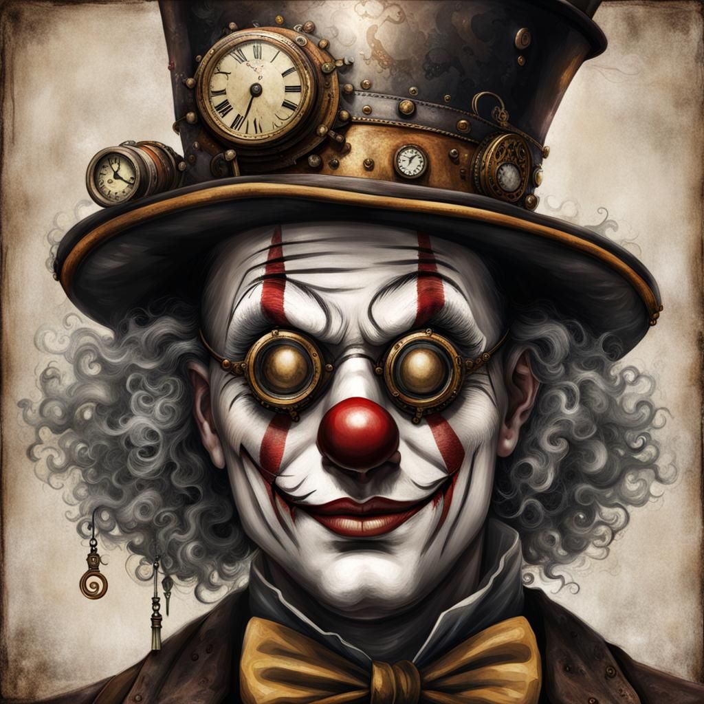 Steampunk Clown with Intricate Mechanical Details