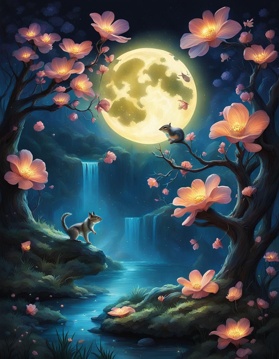 Chipmunk in Mystical Midnight Blossoms
