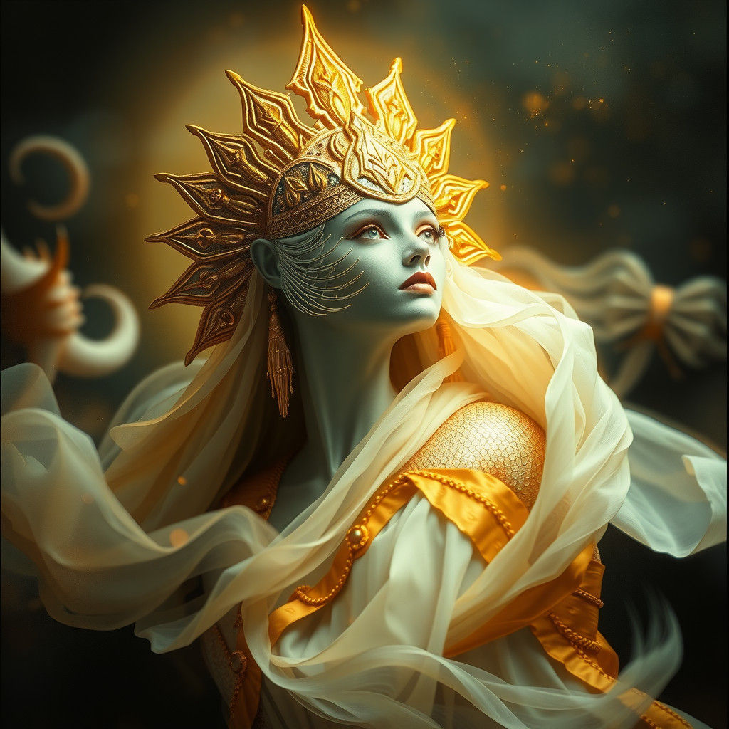 Golden Serpent Goddess in Surrealist Style