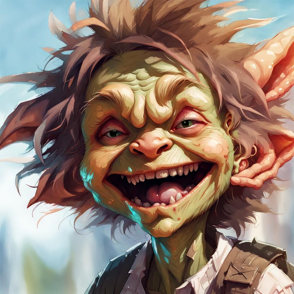 Laughing Goblin Portrait in Detailed Digital Art