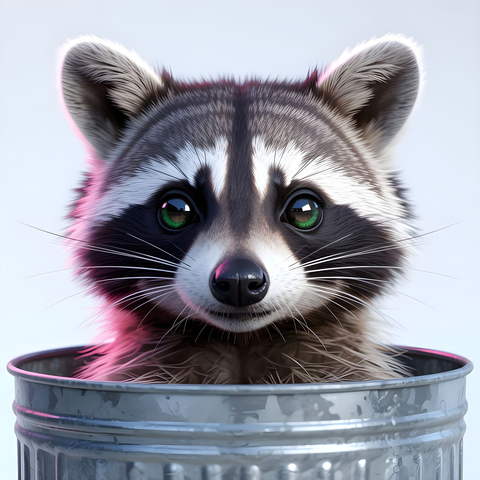 Raccoon in Trash Bin: 3D Rendered Minimalist Art