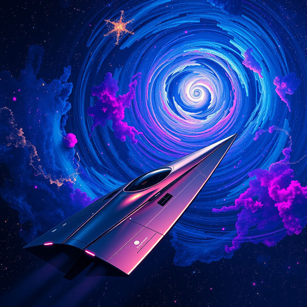 Sleek Spacecraft Launching into a Colorful Cosmos