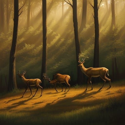 Deer in a Forest Clearing, Earthy Tones