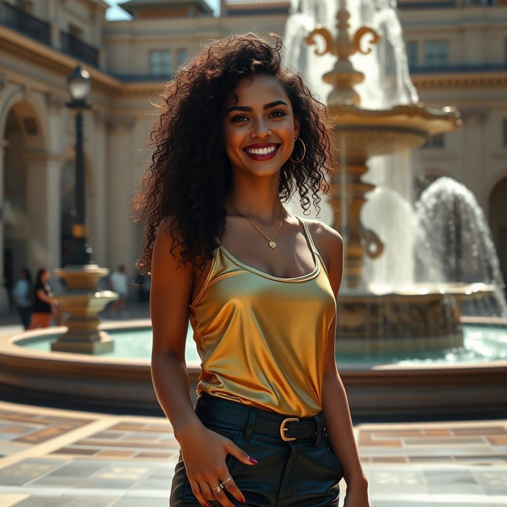 Latina Woman in Plaza, Art Nouveau Style