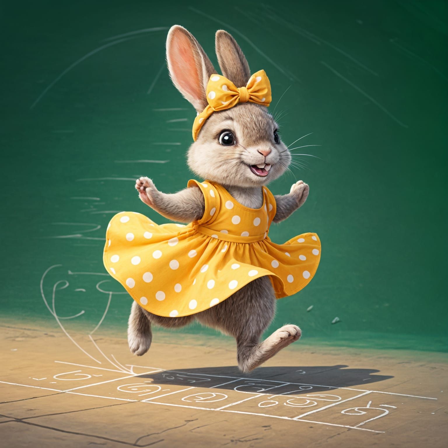 Happy Rabbit on Colorful Chalk Hopscotch