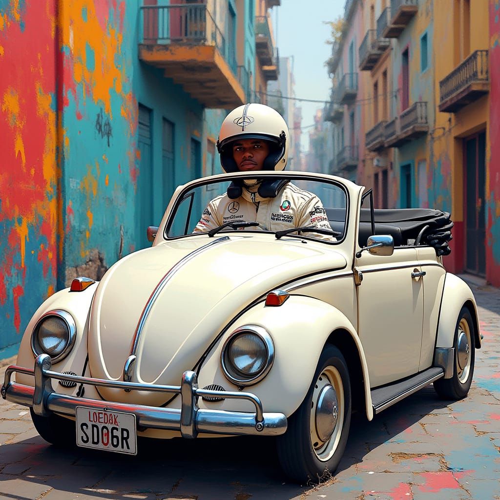 Lewis Hamilton Drives Graffiti Art Beetle