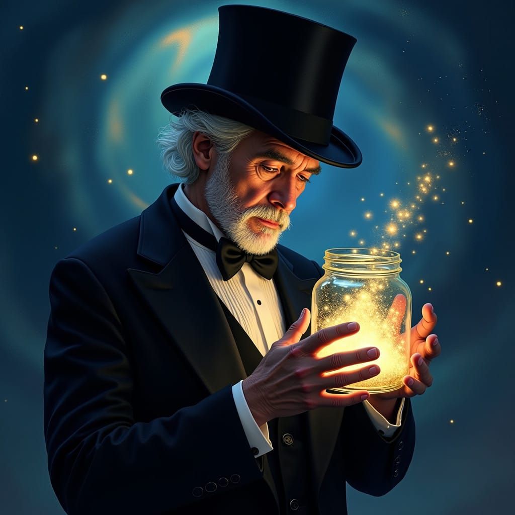 Dapper Gentleman Collects Moonbeams in Elegant Hyperrealisti...